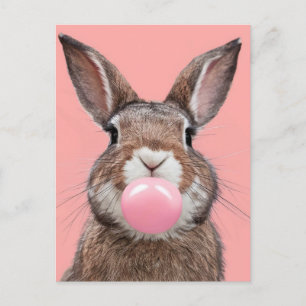Vitt kanin Chewing Bubble Gum Vykort
