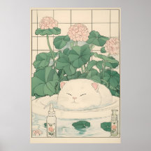Vitt Katt Badtubbsutskrift, Ukiyo-e Japansk Konst