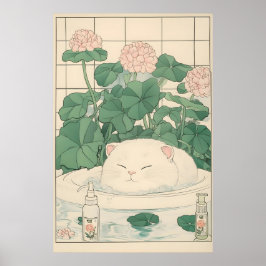 Vitt Katt Badtubbsutskrift, Ukiyo-e Japansk Konst Poster