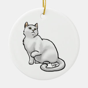 Vitt katt julgransprydnad keramik