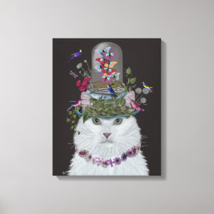 Vitt katt med Butterfly Bell Burk Canvastryck