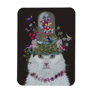 Vitt katt med Butterfly Bell Burk Magnet