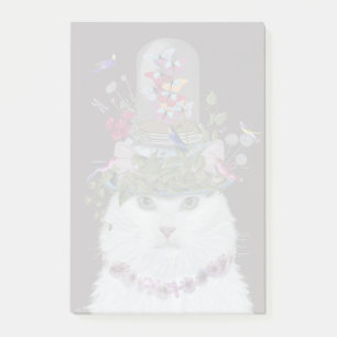 Vitt katt med Butterfly Bell Burk Post-it Block