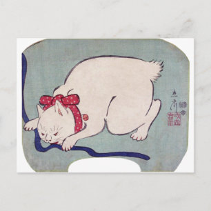 Vitt katt med en sträng, hiroshige vykort