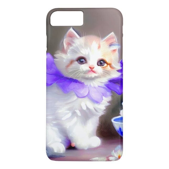 Vitt katt med Lila Flower Collar-färg Case-Mate iPhone Skal (Baksida)