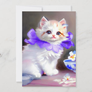 Vitt katt med Lila Flower Collar-färg Meddelande