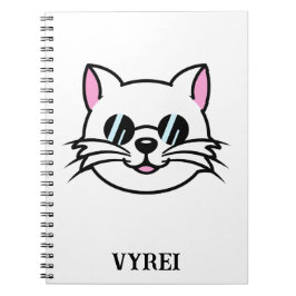 Vitt katt, svart glas/solglasögon anteckningsbok