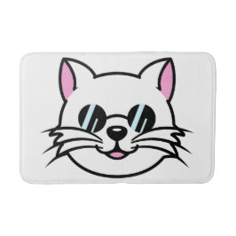 Vitt katt, svart glas/solglasögon badrumsmatta