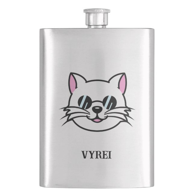 Vitt katt, svart glas/solglasögon fickplunta (Framsidan)