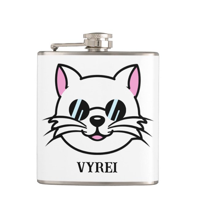 Vitt katt, svart glas/solglasögon fickplunta (Framsidan)