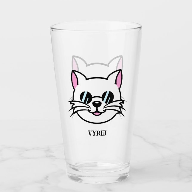 Vitt katt, svart glas/solglasögon glaskopp (Framsida)