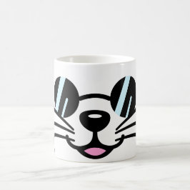 Vitt katt, svart glas/solglasögon kaffemugg