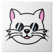 Vitt katt, svart glas/solglasögon