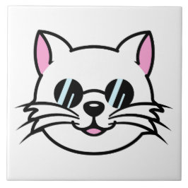 Vitt katt, svart glas/solglasögon kakelplatta