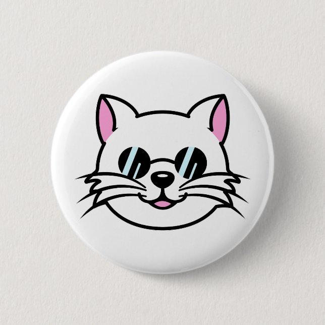 Vitt katt, svart glas/solglasögon knapp (Framsida)