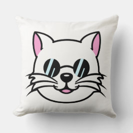 Vitt katt, svart glas/solglasögon kudde