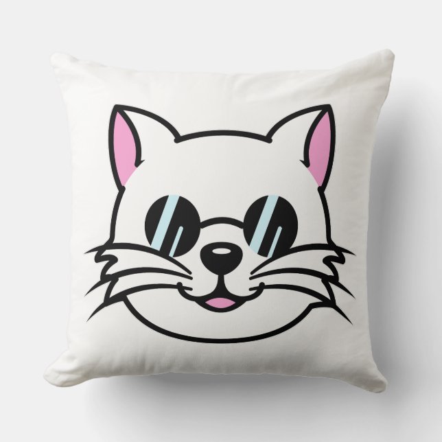 Vitt katt, svart glas/solglasögon kudde (Framsida)