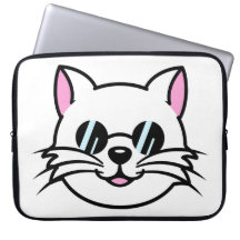 Vitt katt, svart glas/solglasögon