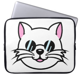 Vitt katt, svart glas/solglasögon laptop fodral