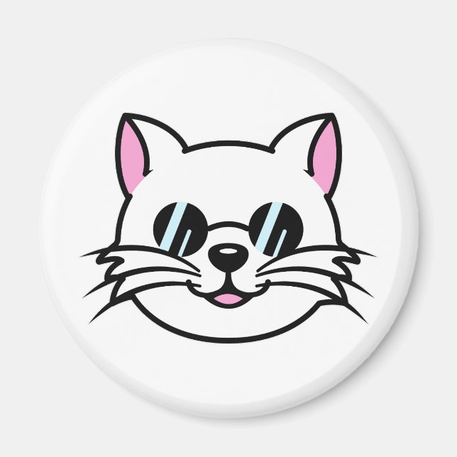 Vitt katt, svart glas/solglasögon magnet (Framsidan)