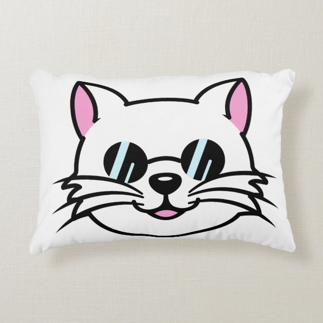 Vitt katt, svart glas/solglasögon prydnadskudde (Framsidan)