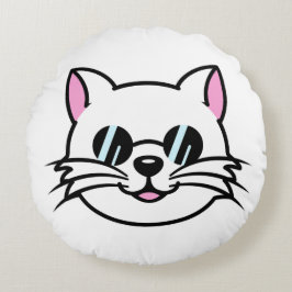 Vitt katt, svart glas/solglasögon rund kudde