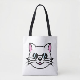 Vitt katt, svart glas/solglasögon tygkasse