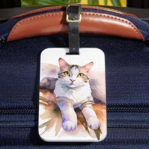Vitt katt - vattenfärg Illustration Bagagebricka