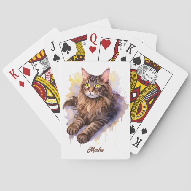 Vitt katt - vattenfärg Illustration Casinokort (Baksidan)