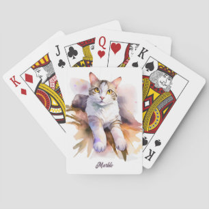 Vitt katt - vattenfärg Illustration Casinokort