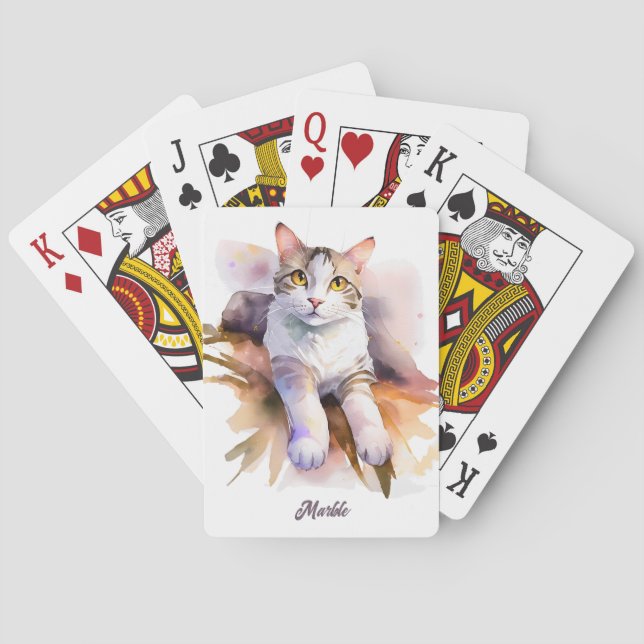 Vitt katt - vattenfärg Illustration Casinokort (Baksidan)