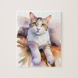 Vitt katt - vattenfärg Illustration Pussel