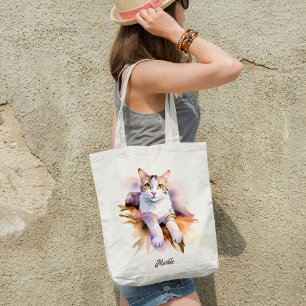 Vitt katt - vattenfärg Illustration Tygkasse