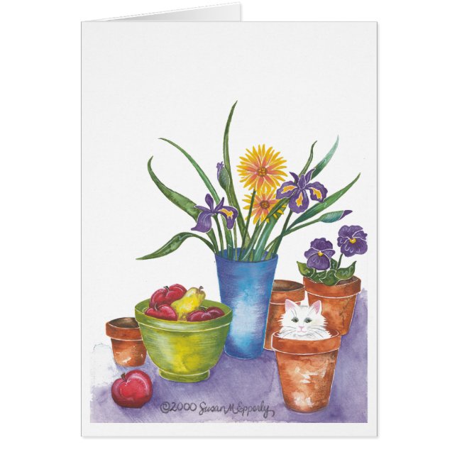 Vitt kattfruktsblommor Vattenfärg (Liliana) Hälsningskort (Framsidan)