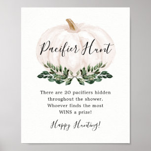Vitt knumpkin Nappar Hunt Baby Shower-spel Poster