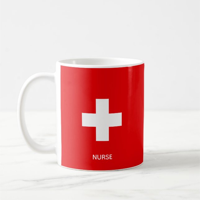 Vitt kors, gyllene kaduceus & sjuksköterska text p kaffemugg (Vänster)