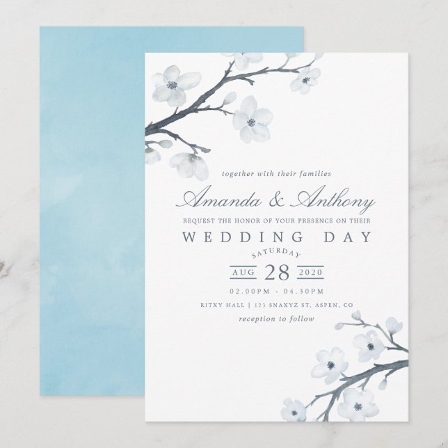Vitt körsbärsblom Weddinginbjudan Inbjudningar (Fram/baksida)