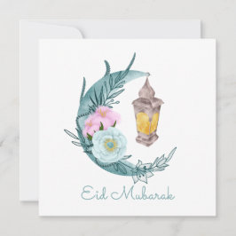 Vitt kort för vattenfärgskort Crescent Eid Mubarak