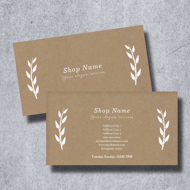 Vitt, Kraft & Rustic-Affärskort Visitkort (White, Kraft & Rustic Business Card)