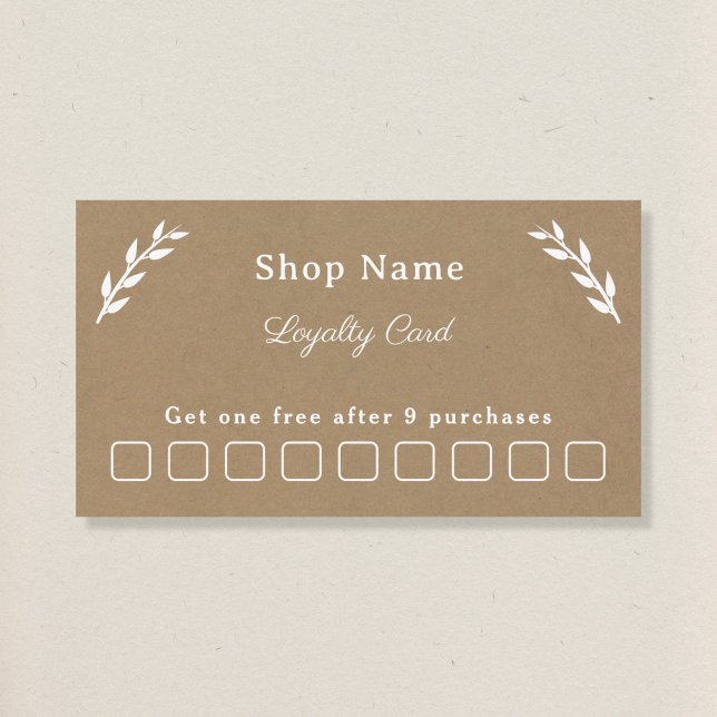 Vitt, Kraft & Rustic-förmånskort Visitkort (White, Kraft & Rustic Loyalty Card)