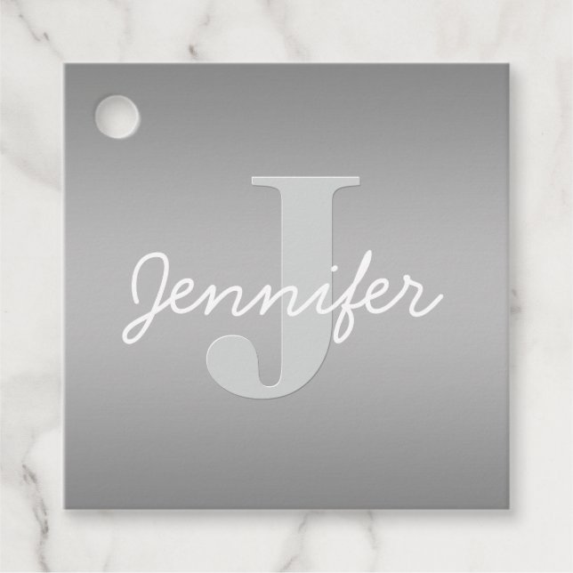Vitt kursivt och Grått-monogram | Redigerbar Färg Gåvor Etiketter (Framsida)