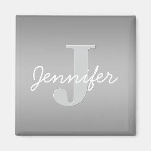 Vitt kursivt och Grått-monogram Redigerbar Färg Magnet