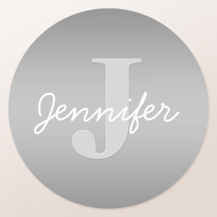 Vitt kursivt och Grått-monogram Redigerbar Färg Runt Klistermärke