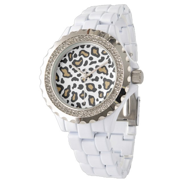 Vitt leopardur armbandsur (Vinklad)
