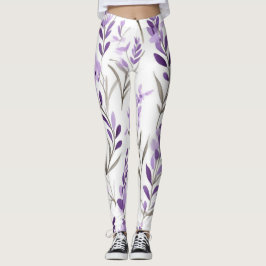 Vitt lila Blommönster Leggings