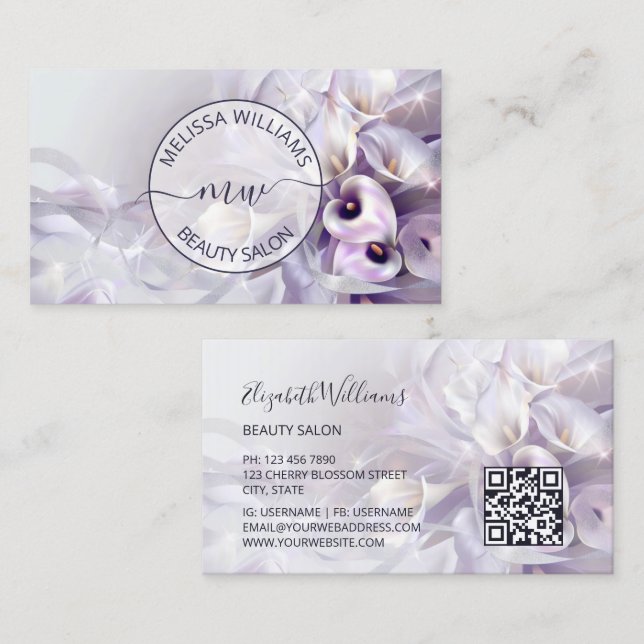 Vitt Lila Calla Blommig Logotyp Visitkort (Fram/baksida)