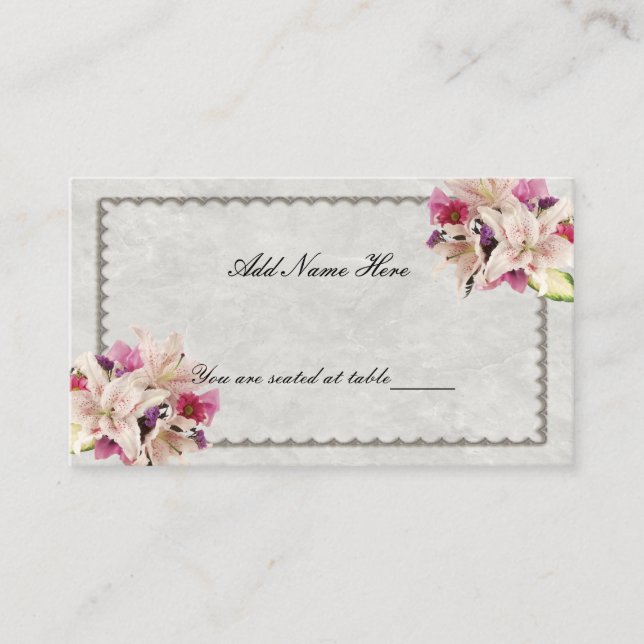 Vitt Lily Blommigt Marble Bröllop Bord Place Card Placeringskort (Framsida)