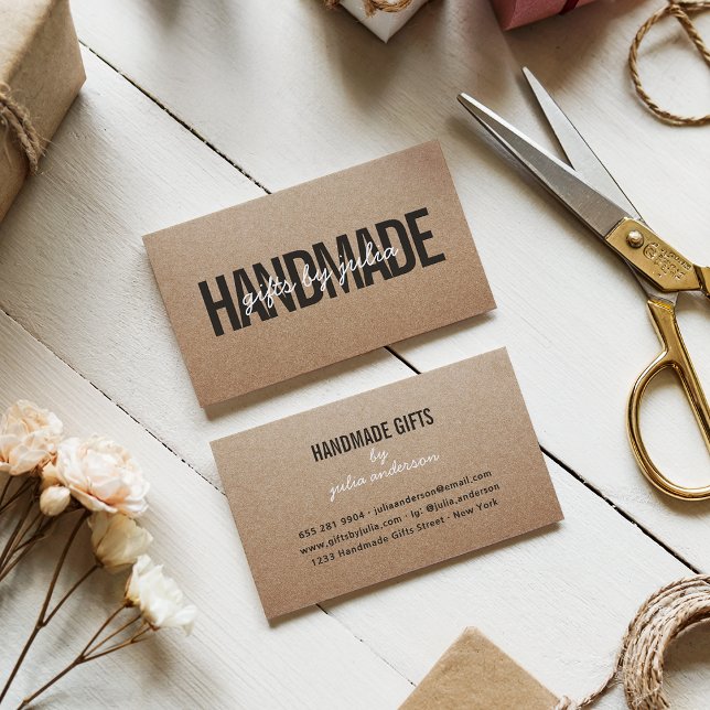 Vitt manusfärgat manusfärgat vintage visitkort (Handmade rustic brown kraft vintage white script)
