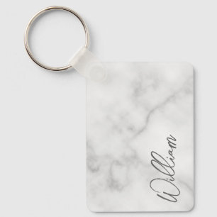 Vitt marble Modern Script Personlig Namn-tangent Nyckelring