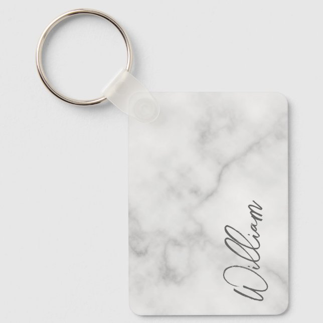 Vitt marble Modern Script Personlig Namn-tangent Nyckelring (Framsida)